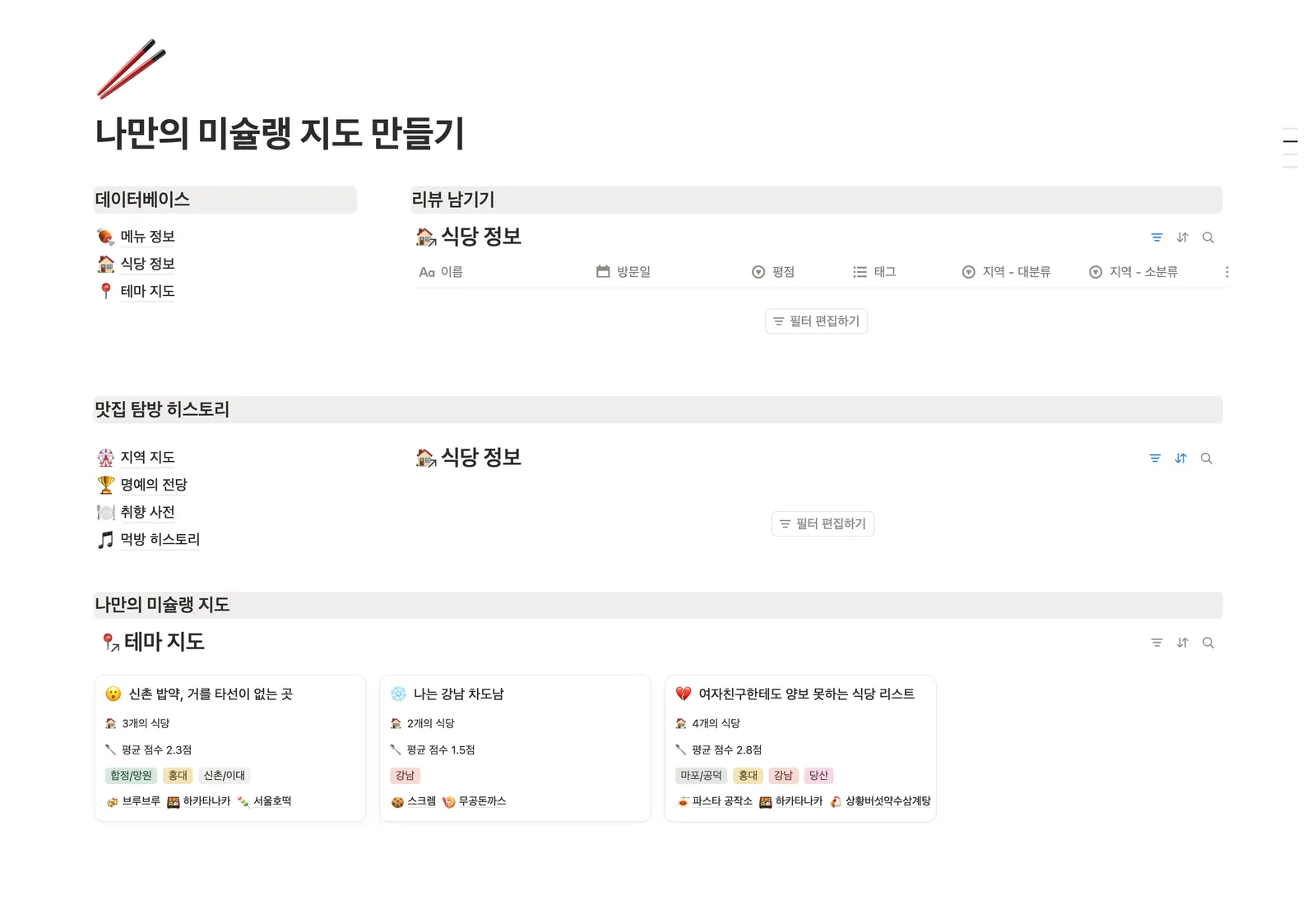 맛집 도장 깨기 템플릿 노션 화면 1