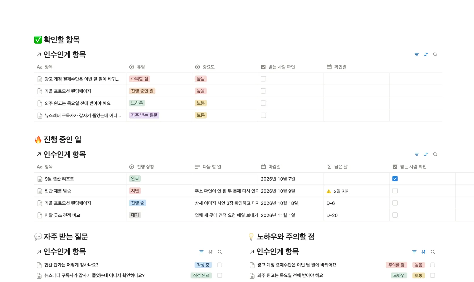업무 인수인계서 템플릿 노션 화면 2